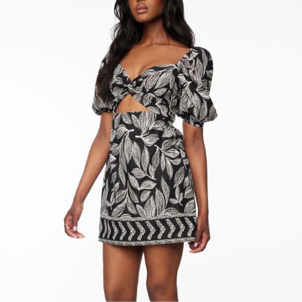 Dynamite Black and White Leaf Print Mini Dress